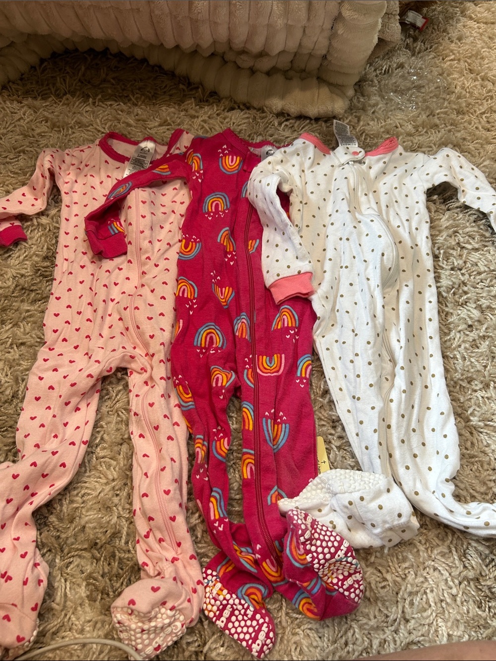 Gerber Kids One-Piece Pajamas - Pink, Fuchsia & White - Rainbow and Heart Prints